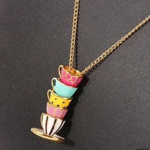 Teacup metal beads jewelry gold tea cup saucer charm pendant Kate Spade necklace